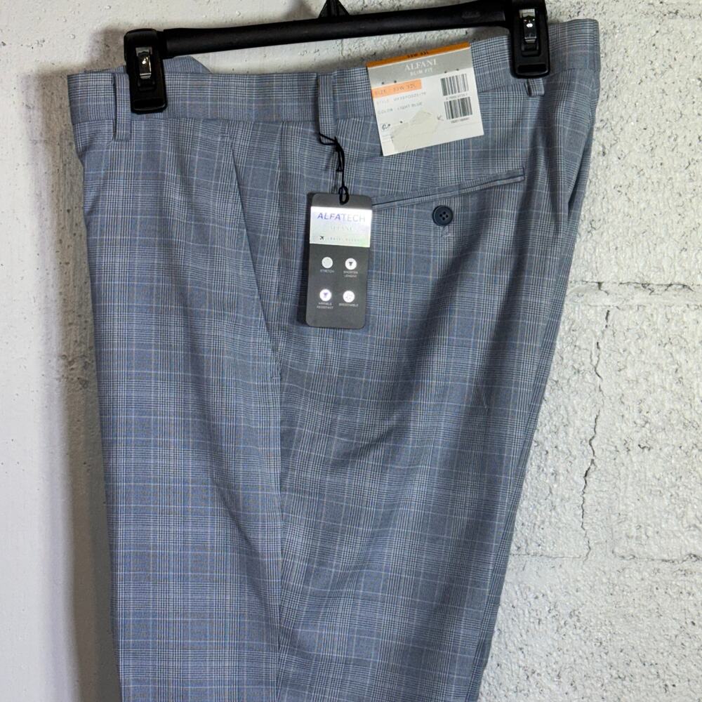 Alfani Men's Slim-Fit Stretch Solid Suit Pants blue plaid 33X32 $135